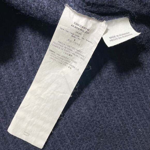 Weekend Max Mara Knit Sweater Virgin Wool Navy Blue Vented Hem Size Large - Picture 3 of 9